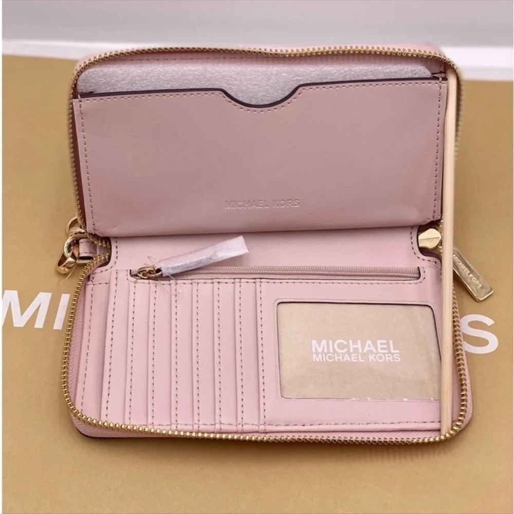 Michael Kors Jet Set Travel Wallet Phone Case Wristlet Pink New